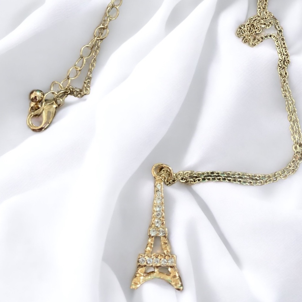 Paris Eiffel Tower Gold Rhinestone Necklace